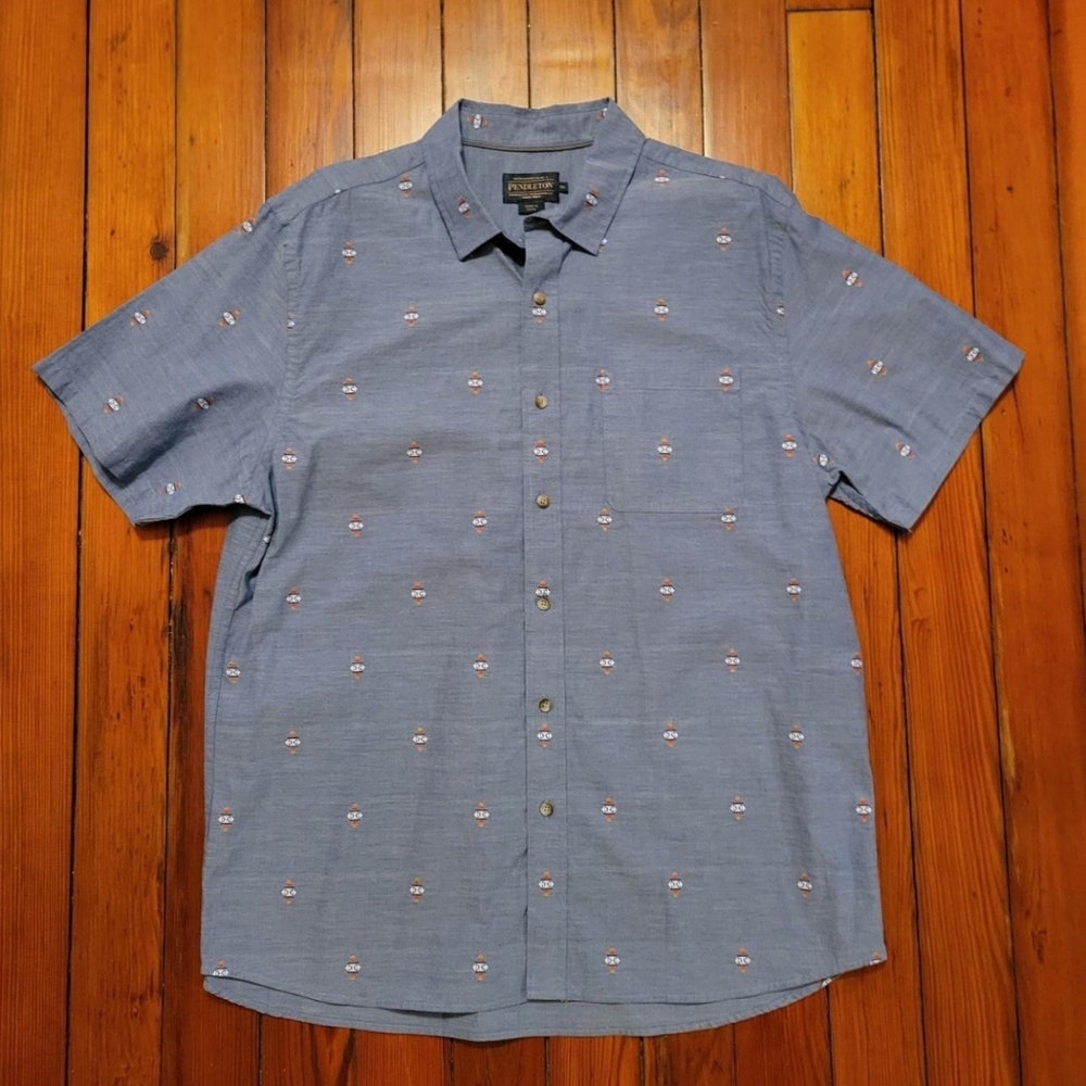 Pendleton Short Sleeve Blue Cotton Button Down Shirt